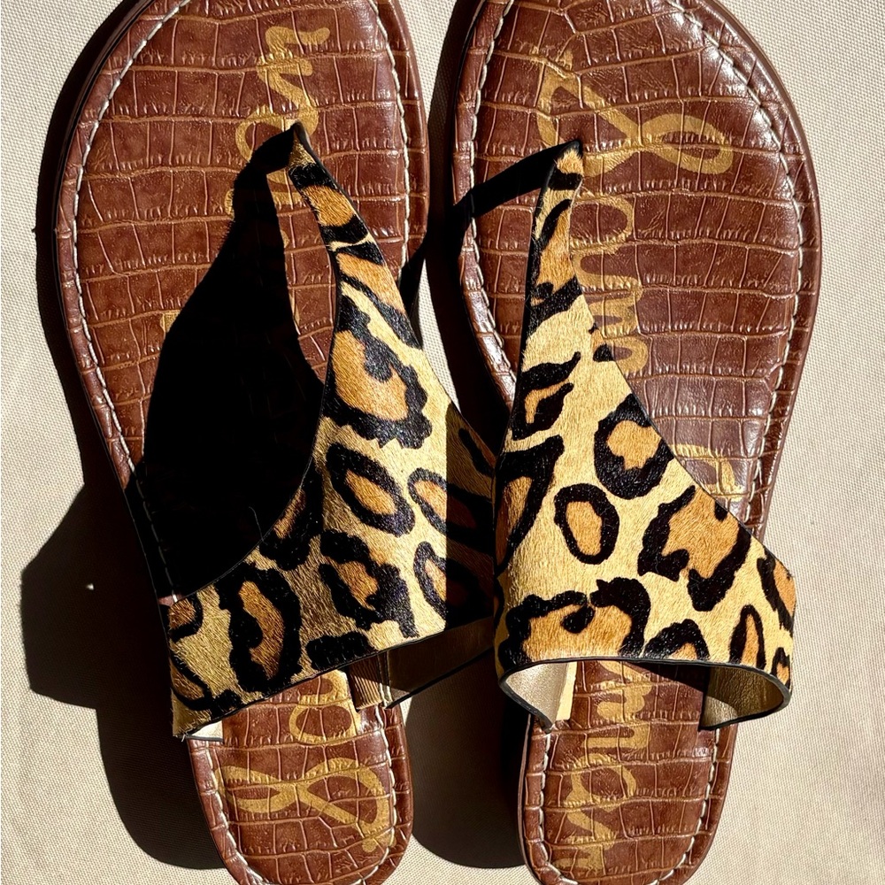 Sam Edelman Leopard Print Slide Sandals - Tan & Black Size 10